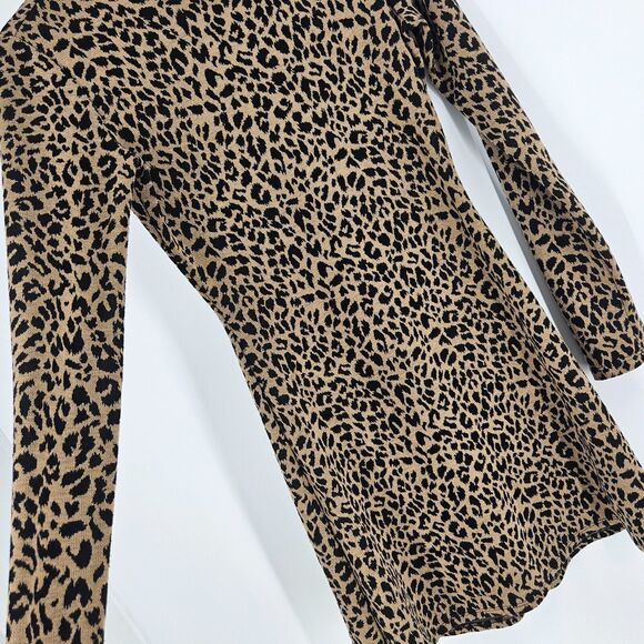 Reformation Sweater Dress Tan Black Cheetah Leopard Long Sleeve Fit & Flare Sz S - Picture 6 of 6